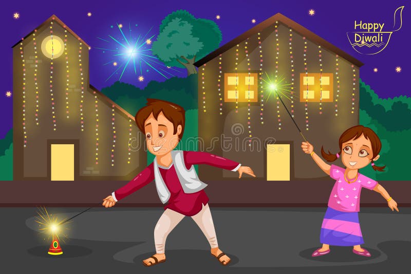 Kinder, die den Kracher feiert Diwali-Festival von Indien genießen lizenzfreie abbildung Kinder, die den Kracher feiert Diwali-Festival von Indien genießen lizenzfreie abbildung