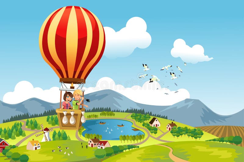 Kinder, die Heißluftballon reiten