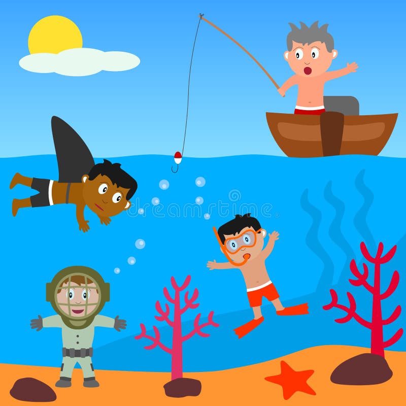 Kinder, die im Meer spielen vektor abbildung Kinder, die im Meer spielen vektor abbildung