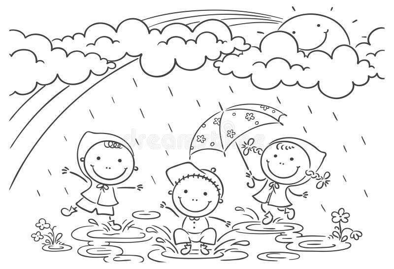 Kinder, die im Regen spielen