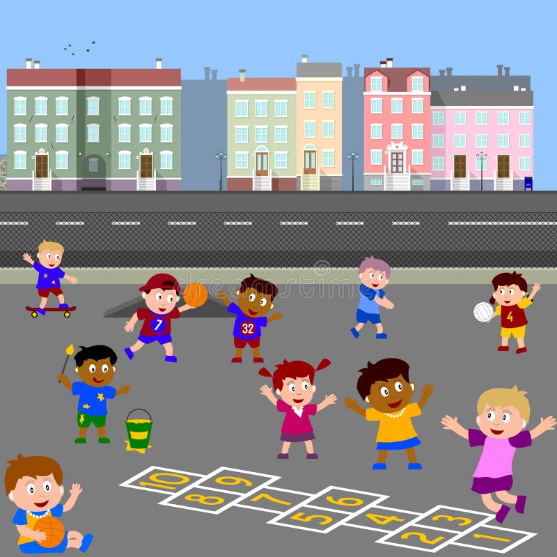 Kinder, die im Spielplatz spielen stock abbildung Kinder, die im Spielplatz spielen stock abbildung