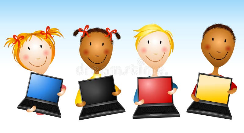 Kinder, die Laptop-Computer anhalten lizenzfreie abbildung Kinder, die Laptop-Computer anhalten lizenzfreie abbildung