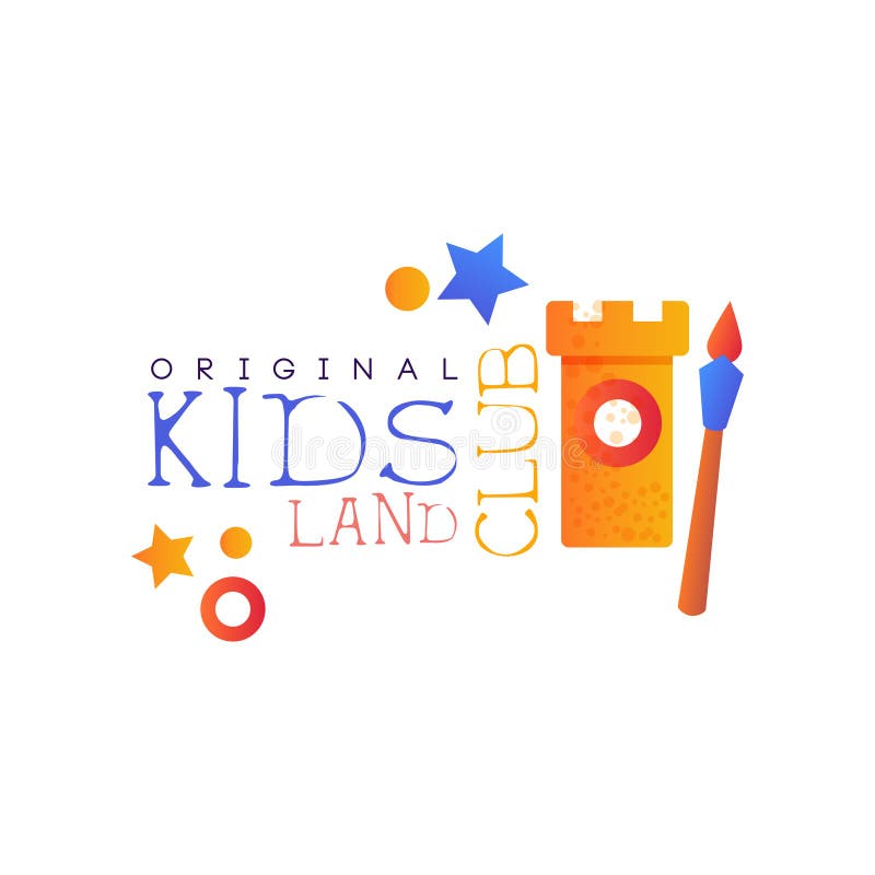 Kinder landen Vereinlogovorlage, bunte kreative Aufkleberschablone, Spielplatz, Unterhaltung oder pädagogisches Klubabzeichen vektor abbildung Kinder landen Vereinlogovorlage, bunte kreative Aufkleberschablone, Spielplatz, Unterhaltung oder pädagogisches Klubabzeichen vektor abbildung