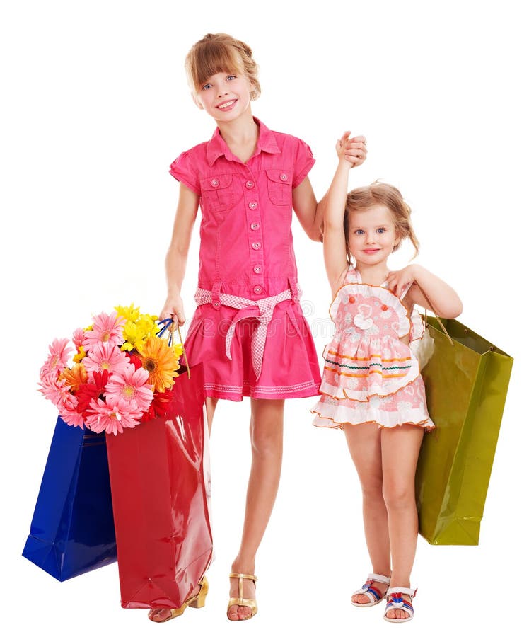 Kinder mit Einkaufstasche. lizenzfreie stockbilder Kinder mit Einkaufstasche. lizenzfreie stockbilder