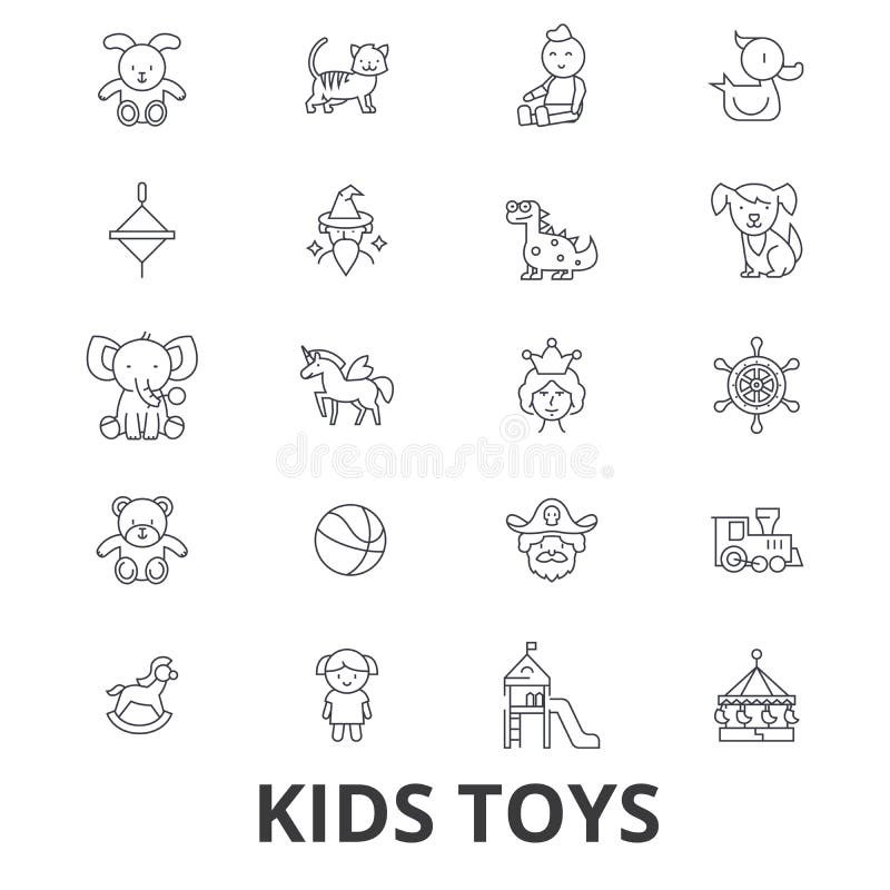 Kinder spielt und spielt, Babyspielzeug, Kinder, spielen, Kinderraum, Teddybär, yule, Piratenlinie Ikonen Editable Anschläge flac stock abbildung Kinder spielt und spielt, Babyspielzeug, Kinder, spielen, Kinderraum, Teddybär, yule, Piratenlinie Ikonen Editable Anschläge flac stock abbildung