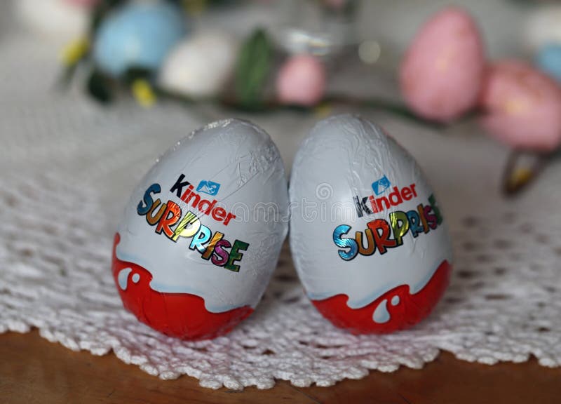 Kinder Surprise Chocolate Easter Eggs on the Table obraz stock