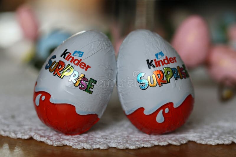 Kinder Surprise Chocolate Easter Eggs on the Table zdjęcia royalty free