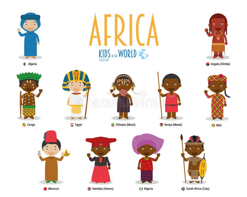Kids and nationalities of the world vector: Africa. Set of 11 characters dressed in different national costumes. Kids and nationalities of the world vector: Africa. Set of 11 characters dressed in different national costumes.