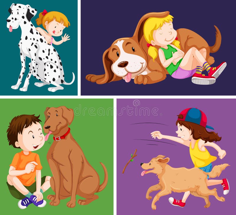 Kinder und nette Hunde vektor abbildung Kinder und nette Hunde vektor abbildung