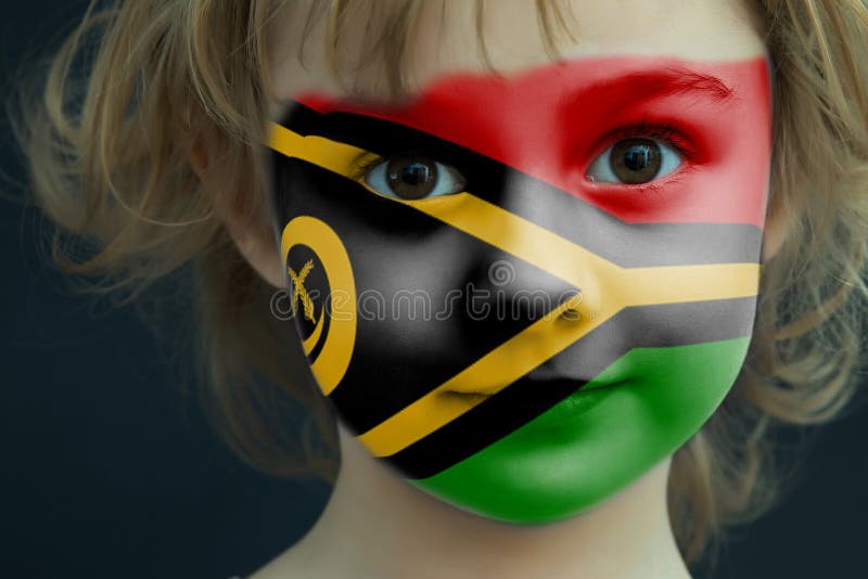 Kinderbild mit einer gemalten Vanuatu-Flagge lizenzfreie stockfotografie Kinderbild mit einer gemalten Vanuatu-Flagge lizenzfreie stockfotografie