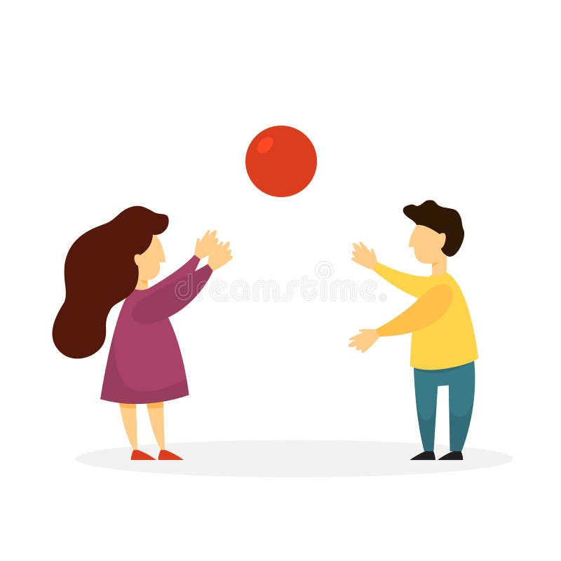 Kinderen die met een rode bal spelen Meisje en jongen vector illustratie Kinderen die met een rode bal spelen Meisje en jongen vector illustratie
