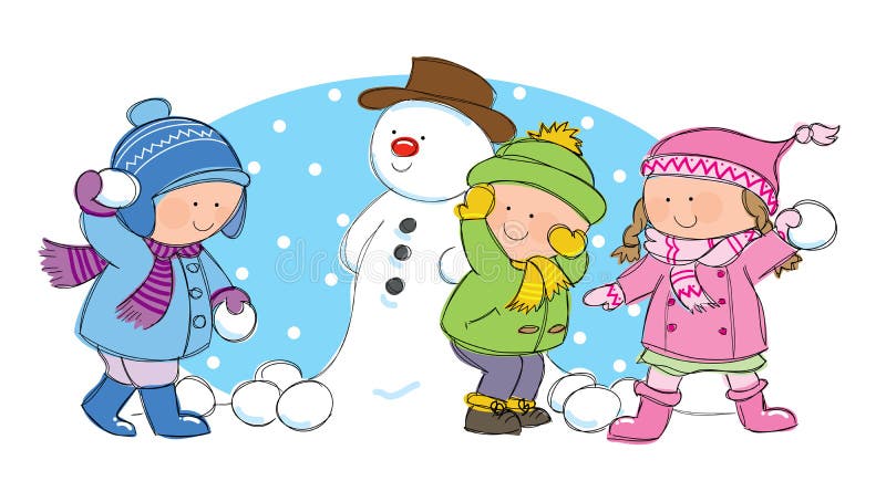 Kinderen die sneeuwbalstrijd hebben stock illustratie Kinderen die sneeuwbalstrijd hebben stock illustratie