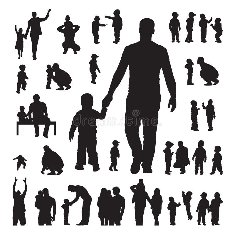 Kinderen en ouders geplaatste silhouetten vector illustratie Kinderen en ouders geplaatste silhouetten vector illustratie