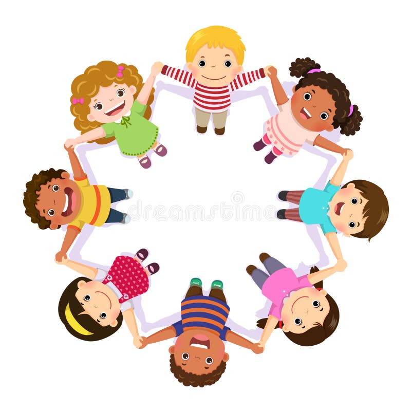 Vector illustration of children holding hands in a circle on white background. Vector illustration of children holding hands in a circle on white background