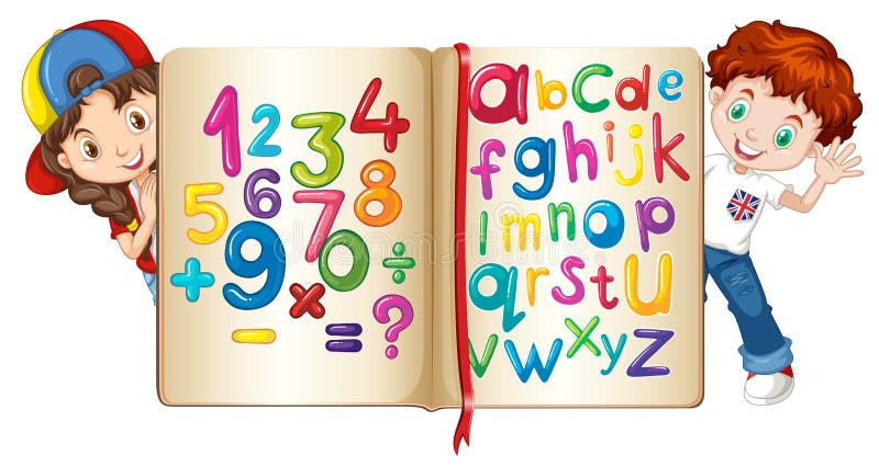 Kinderen met boek van aantallen en alfabetten royalty-vrije illustratie Kinderen met boek van aantallen en alfabetten royalty-vrije illustratie