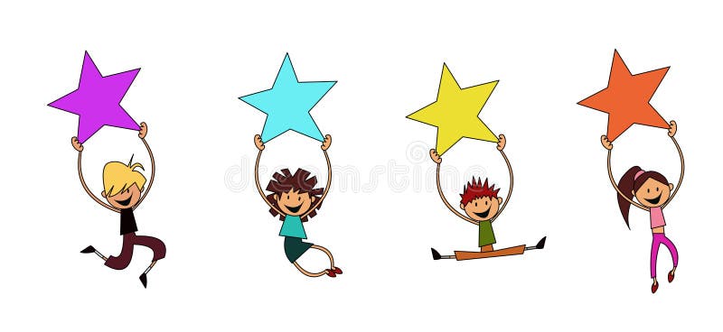 baai media Verliefd Kinderen Met Sterren Happy Children Cartoon Illustratie Vector Illustratie  - Illustration of stok, meisje: 214609284