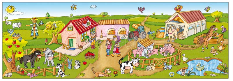 Kinderenkleefstoffen, een vrolijk landbouwbedrijf met vele dieren royalty-vrije illustratie Kinderenkleefstoffen, een vrolijk landbouwbedrijf met vele dieren royalty-vrije illustratie