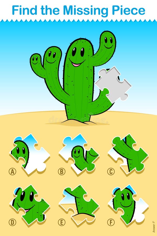Kinderkarikaturkaktus finden das fehlende Stück-Puzzlespiel lizenzfreie abbildung Kinderkarikaturkaktus finden das fehlende Stück-Puzzlespiel lizenzfreie abbildung