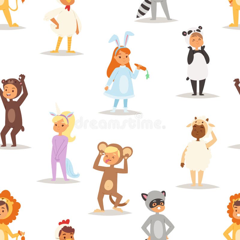 Kinderkindertierkostümvektor-Charaktere Weihnachtsfest, das Abendkleidmaskerade trägt, scherzt den Feiertag nahtlos stock abbildung Kinderkindertierkostümvektor-Charaktere Weihnachtsfest, das Abendkleidmaskerade trägt, scherzt den Feiertag nahtlos stock abbildung
