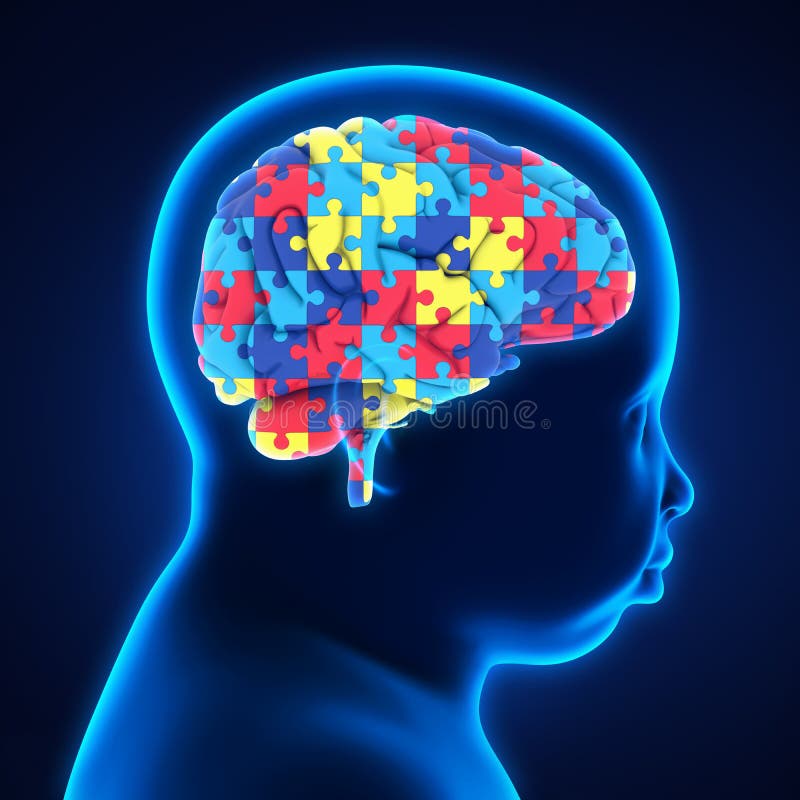 Child Head with Jigsaw Puzzle Brain Illustration. 3D render. Child Head with Jigsaw Puzzle Brain Illustration. 3D render