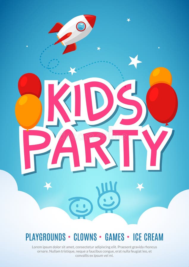 Kinderspaßparteifeierflieger-Designschablone Kinderereignis-Fahnendekoration Geburtstagseinladungs-Plakathintergrund