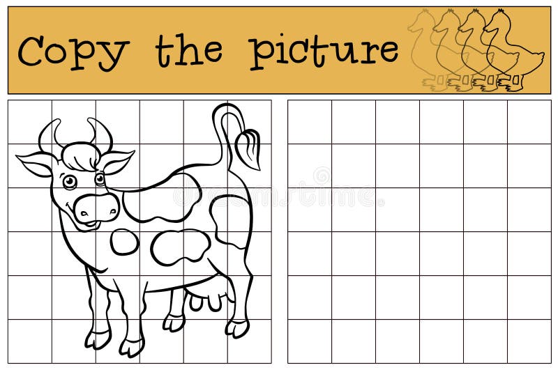 Kinderspiele: Kopieren Sie das Bild Nette beschmutzte Kuh