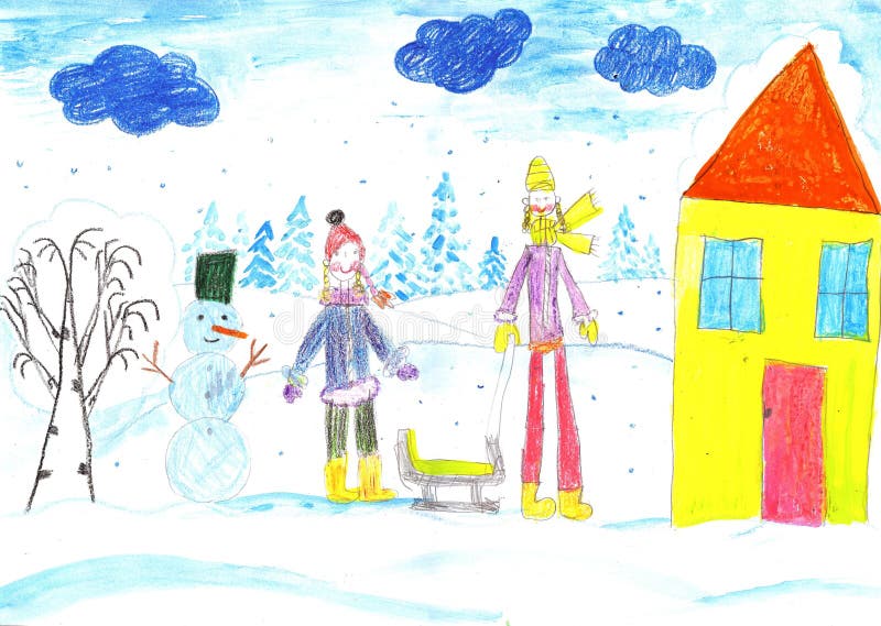 Kinderspielen, -skifahren und -c$rodeln Machen Sie einen Schneemann stock abbildung Kinderspielen, -skifahren und -c$rodeln Machen Sie einen Schneemann stock abbildung