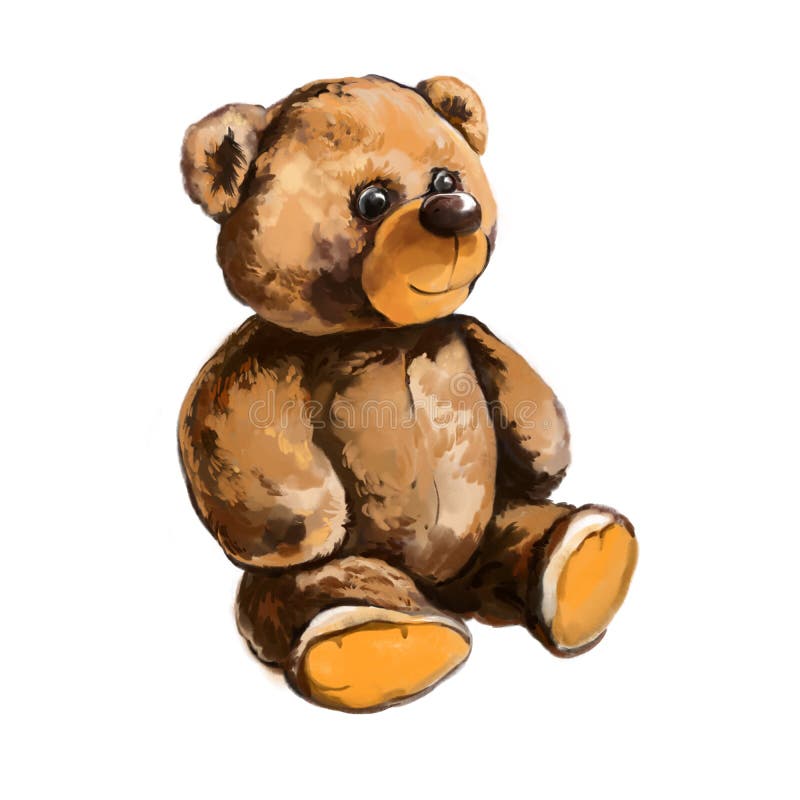 Kinderspielzeug Teddybär, Kunstillustrierung mit Wasserfarben auf weißem Hintergrund gestrichen
