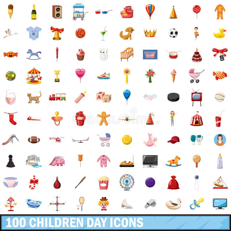 100 Kindertagesikonen eingestellt, Karikaturart vektor abbildung 100 Kindertagesikonen eingestellt, Karikaturart vektor abbildung