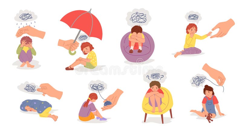 Kindertherapie. Unterstützung der kognitiven und geistigen Entwicklung. Kindtrauma und Ängste Behandlung Vektorbild vektor abbildung