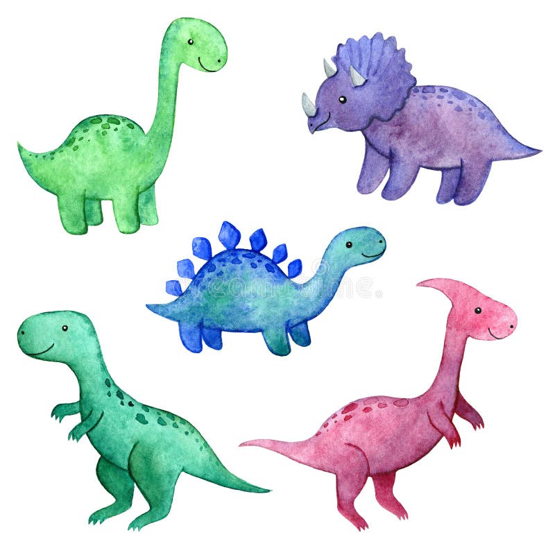 Kindischer Satz des Aquarells mit Dinosauriern