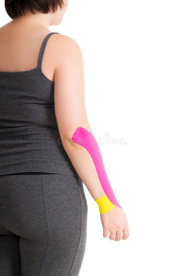 Kinesiologie het vastbinden op menselijke hand, carpal tunnel syndrome royalty-vrije stock foto Kinesiologie het vastbinden op menselijke hand, carpal tunnel syndrome royalty-vrije stock foto