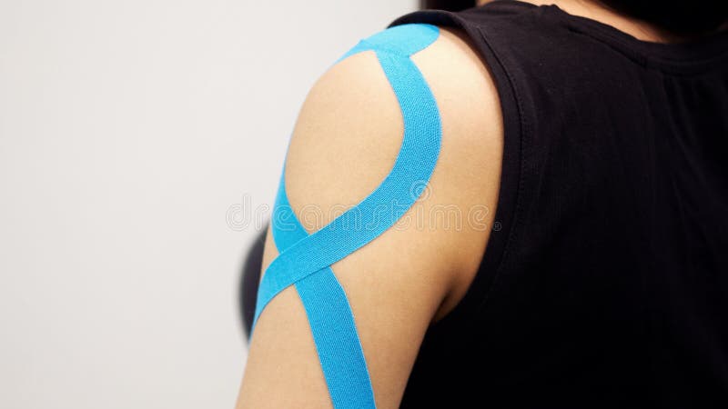 Kinesiology Taping Treatment with Blue on Female Patient Injured Arm. Sports Injury Kinesio Treatment Stock Photo - Image of physiotherapy, 161337262
