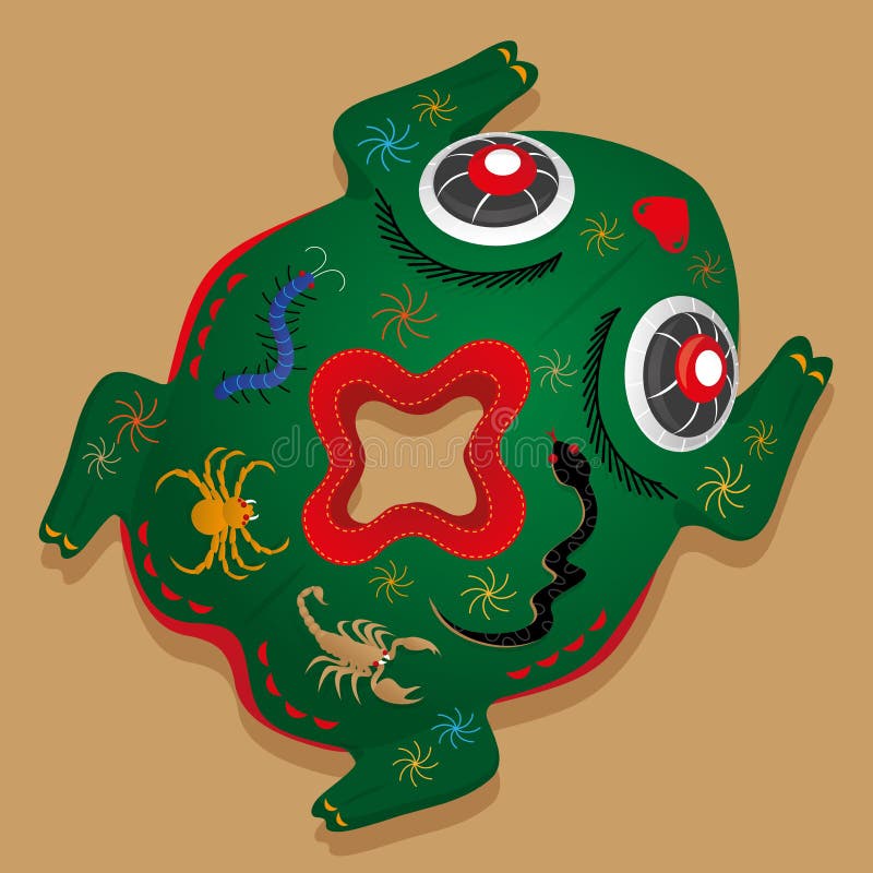 Kinesisk fem gift padda-formad kudde stock illustrationer Kinesisk fem gift padda-formad kudde stock illustrationer