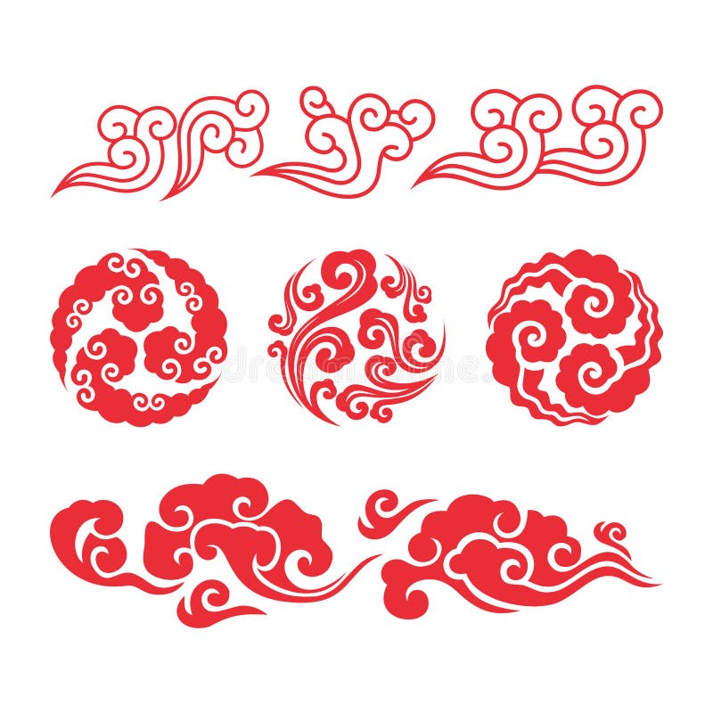 Kinesiska oklarheter Asiatisk virvelmolnuppsättning vektor illustrationer Kinesiska oklarheter Asiatisk virvelmolnuppsättning vektor illustrationer
