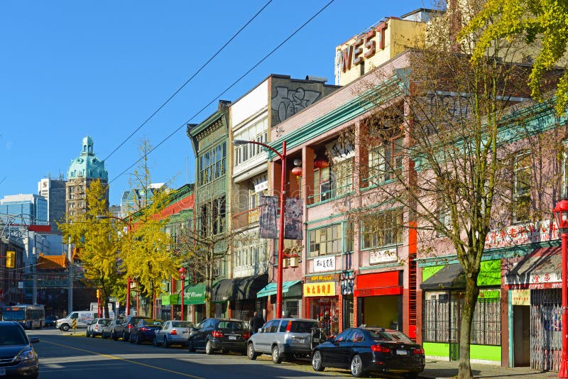 Kineskvarterhistoriska byggnader, Vancouver, F. KR. , Kanada royaltyfria foton