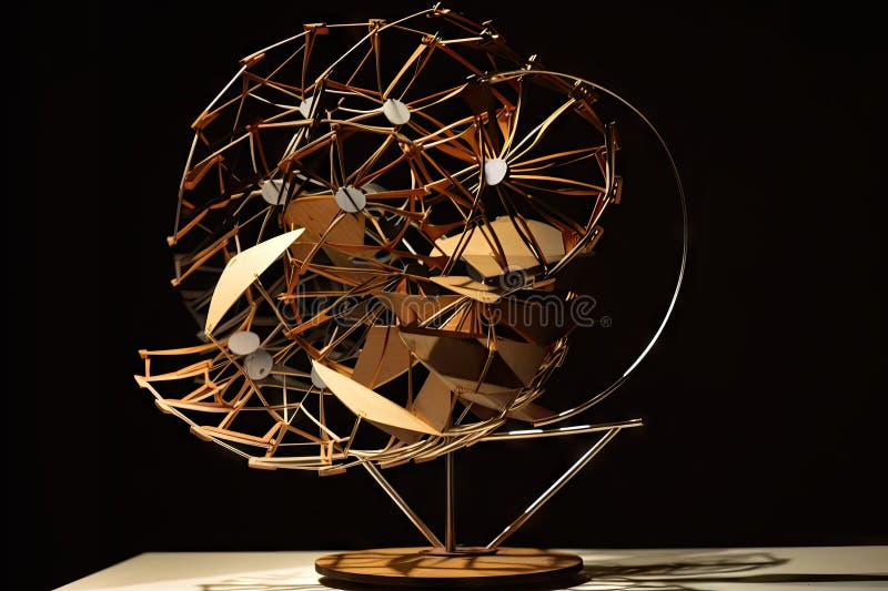 Sculpture of Interlocking Geometric Shapes in Motion Stock