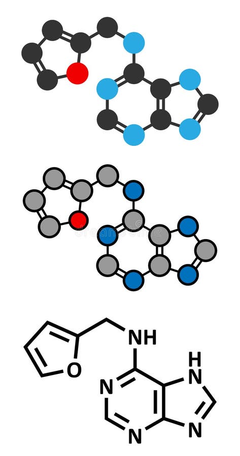 Berendezés, Hormone., Molecule., Molekula, Azt, Kémiai, (N6-Furfuryladenine), Kinetin, Képlet,
