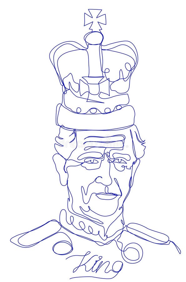King Charles III wearing a single line crown on a white background. Abstract vector portrait of a noble person. Illustrative editorial. London. Great Britain. 04.14.2023