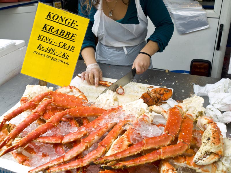 Counter top of the typical Fisketorgen (Fishmarket) in Bergen. Counter top of the typical Fisketorgen (Fishmarket) in Bergen