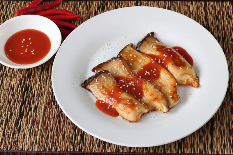 King Oyster Mushroom Grilled Stock Photo Image of king, sauce 195086042
