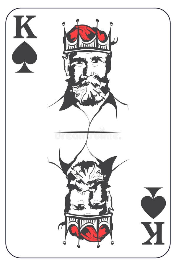 King. Playing card with a Pikes sign. Game king symbol. Isolated card with a fashionable bearded man stock illustration
