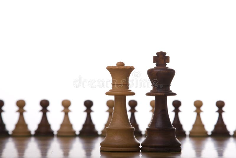 Queen and king chess pieces on white background Stock Photo - Alamy