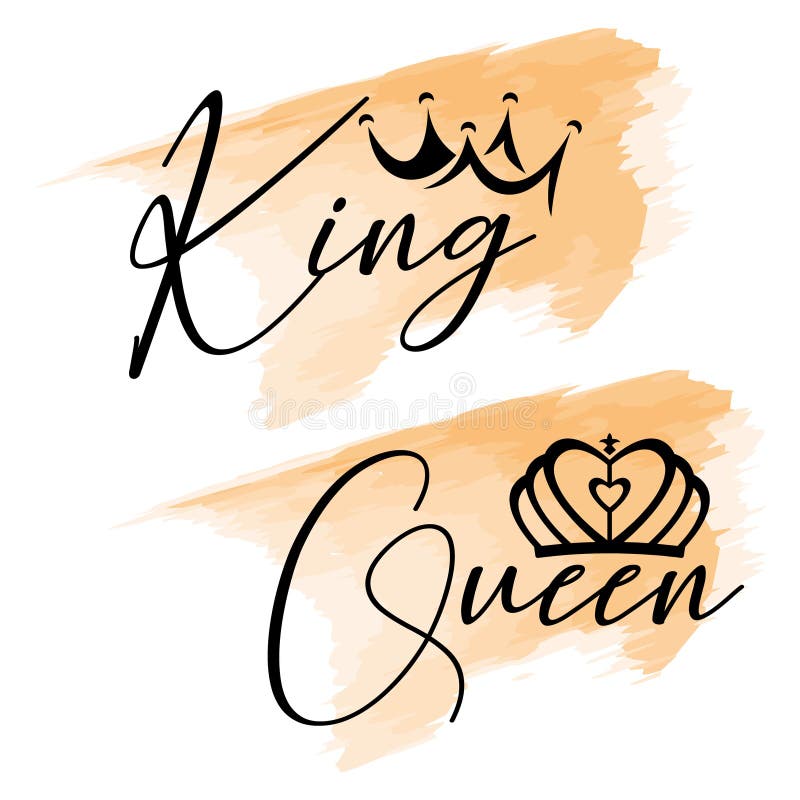 King And Queen Couple Design Black Text And Gold Crown Isolated On