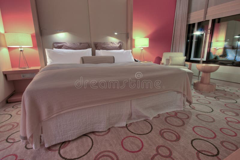 Kingsize Bed with Bedside Table and Lamps Stock Image Image of linen