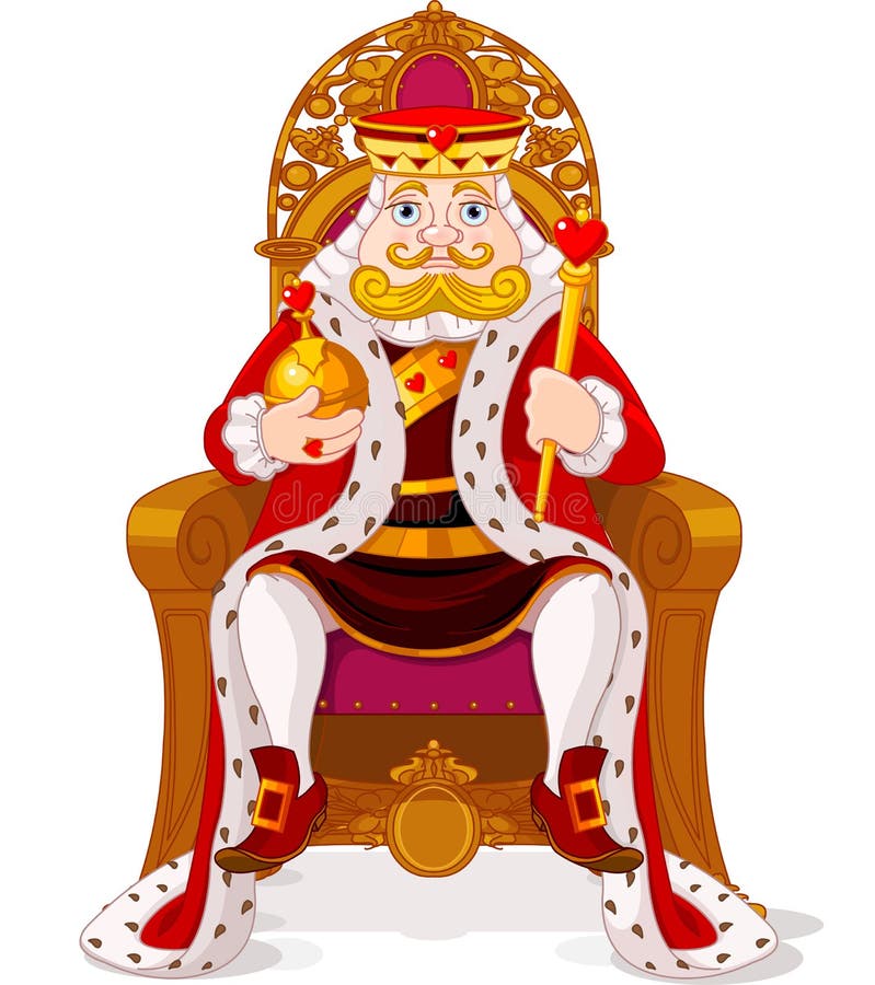 King sitting on the throne stock illustration.
