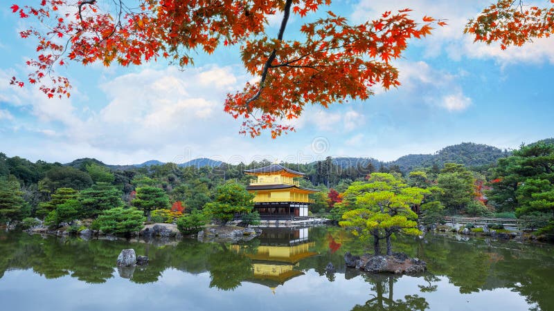 Kinkakuji Rokuonji è il tempio Golden Pavilion, un vivido fogliame autunnale di colore fotografia stock libera da diritti