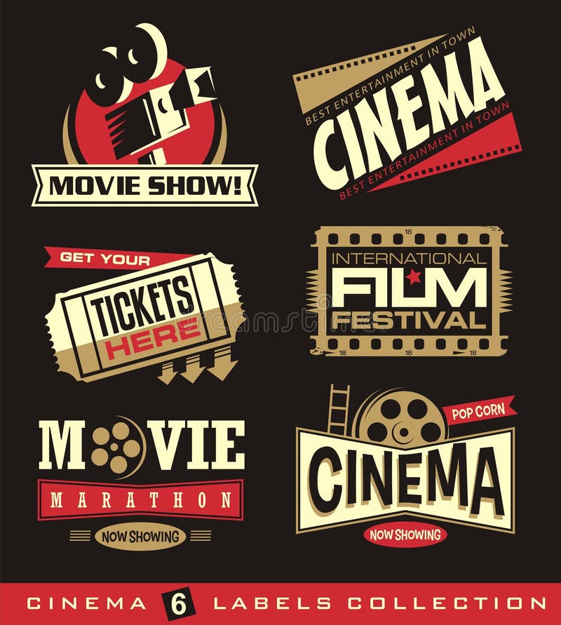 Kino und Filmsatz Aufkleber, Embleme, Fahnen und Gestaltungselemente