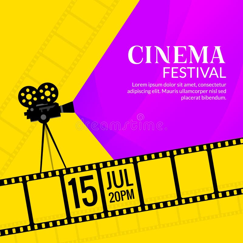 Kinofestival-Plakatschablone Film- oder Filmfliegerfestival-Designhintergrund stock abbildung Kinofestival-Plakatschablone Film- oder Filmfliegerfestival-Designhintergrund stock abbildung