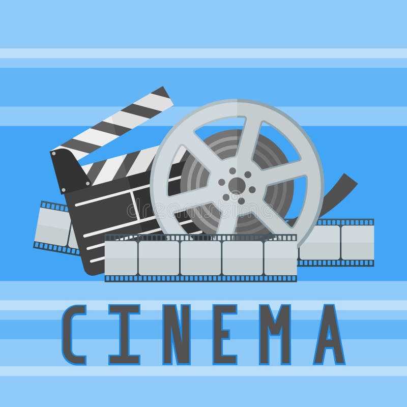 Kinofilmplakatschablone mit Filmrolle-, Streifen- und Scharnierventilbrett vektor abbildung Kinofilmplakatschablone mit Filmrolle-, Streifen- und Scharnierventilbrett vektor abbildung